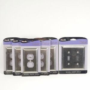 6 pc Amerelle Decor Plate Covers 5 Duplex Outlet & 1 Dual Light Switch Stainless